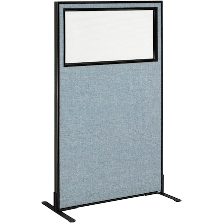 Interion By Global Industrial Interion Freestanding Office Partition Panel with Partial Window, 36-1/4inW x 60inH, Blue 694675WFBL